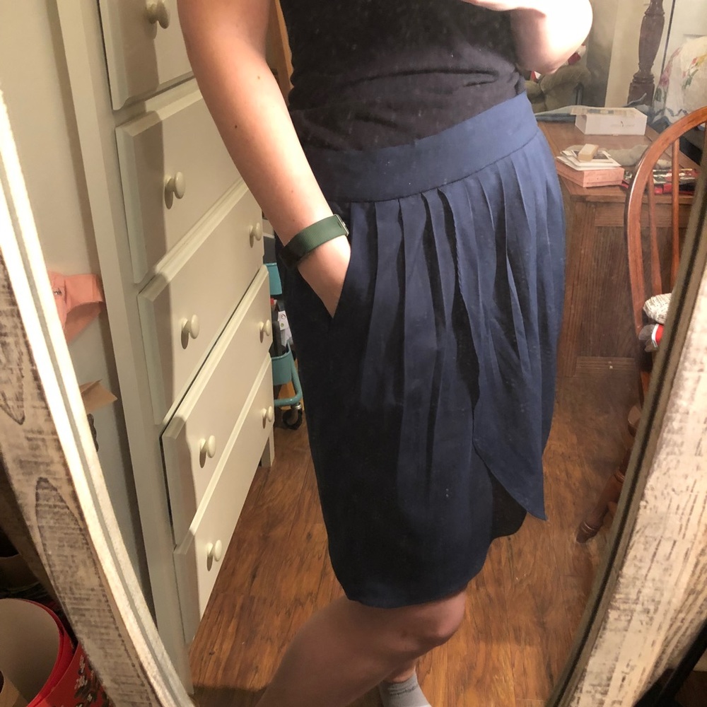 Navy Pleated Skirt with Pockets